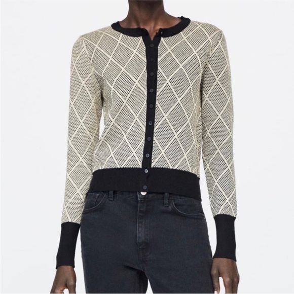 Zara Metallic Cardigan Button Front Geometric Momcore Academia - Picture 15 of 15